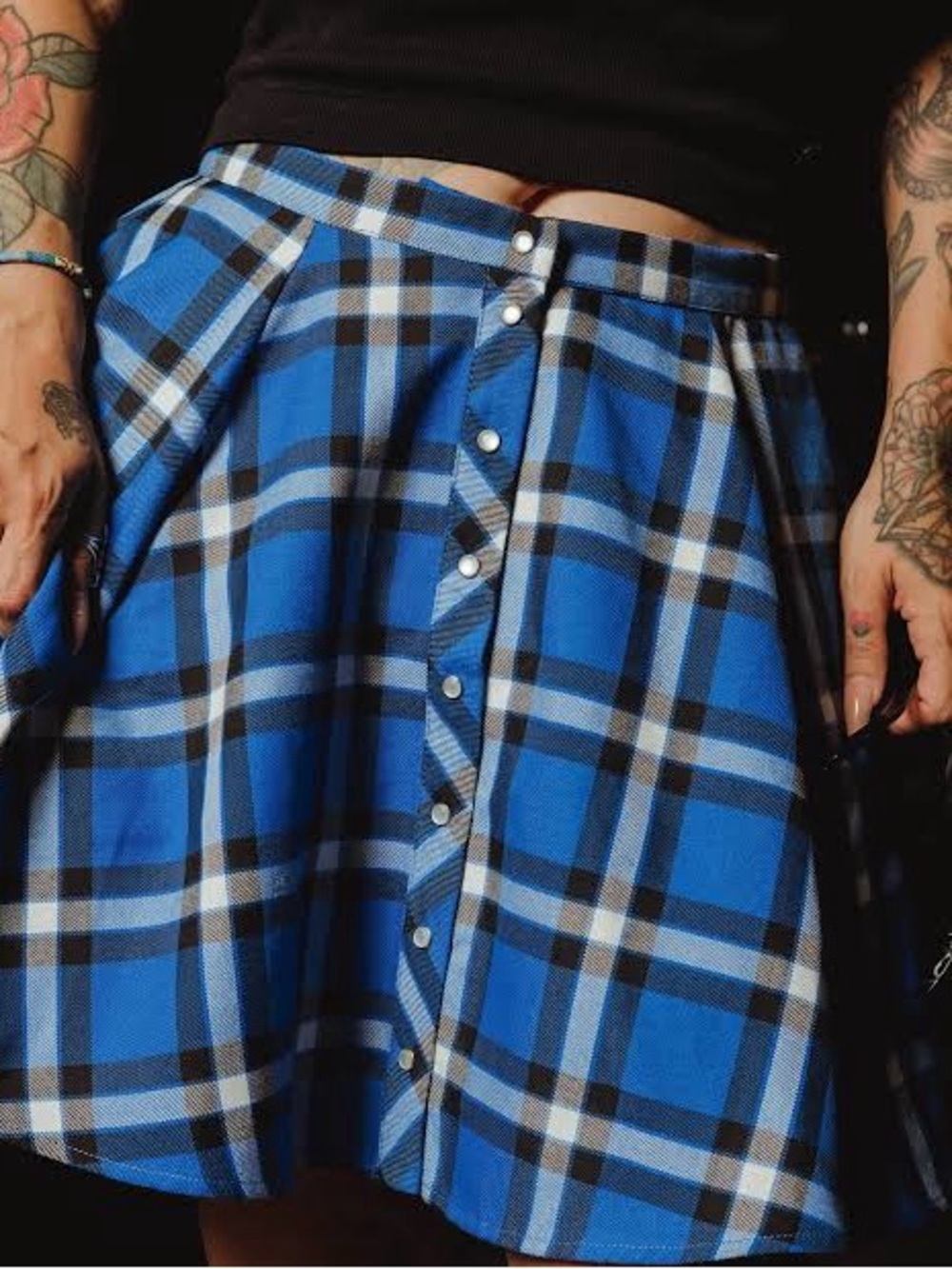 DIXXON Flannel Co Lapis Plaid Circle Skirt Skater Blue Black Medium M